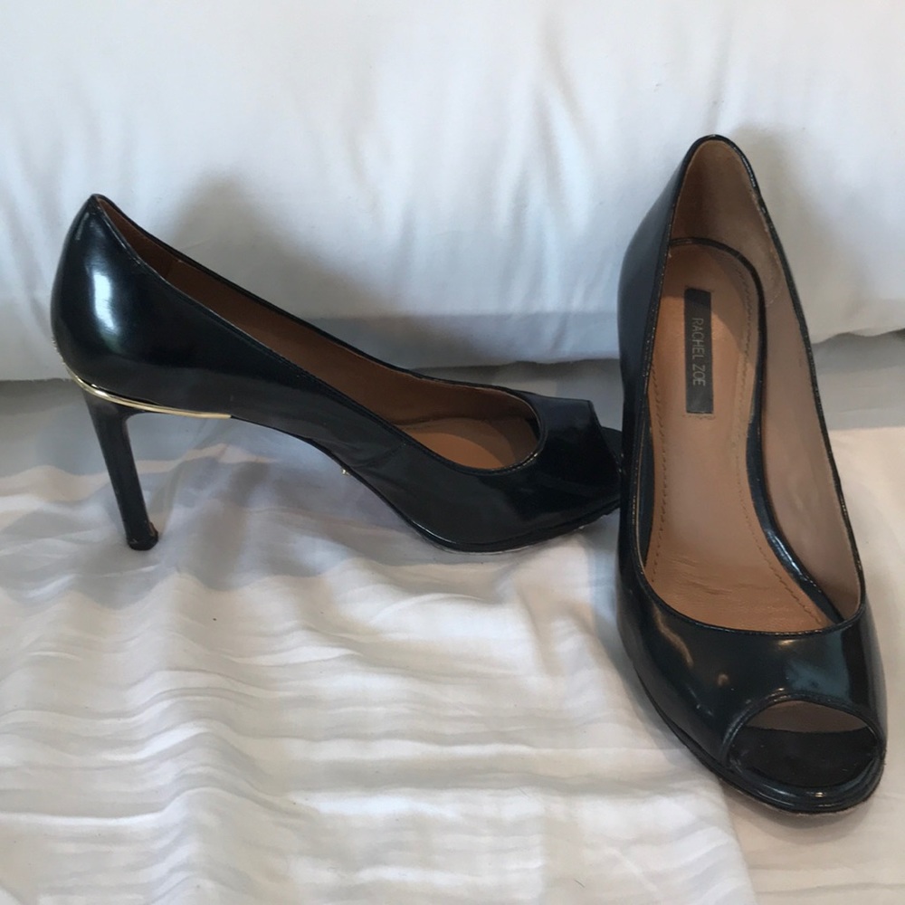 Rachel Zoe Black patent leather peep toe heels